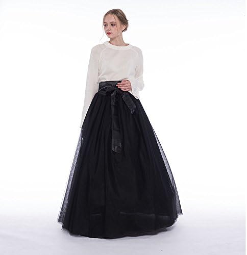 OPPANOL Women's Layered Pleated A Line Tulle Tutu Maxi Skirt (S, Black)