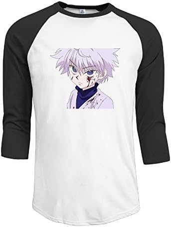 Men's Cotton Screw Neck 3/4 Sleeve Hunter X Hunter Killua Athletic Baseball Raglan Sleeves T-Shirt Black US Size S
