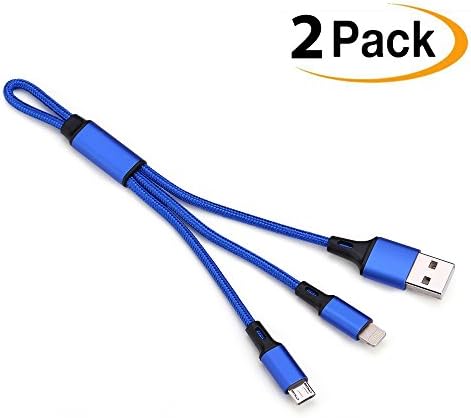 2-in-1 Lightning and Micro USB Cable [2Pack 6.5inch] COCOFU Portable Nylon Braided High Speed Charging Cable Cord Compatible with iPhone,iPad /iPod, Samsung, HTC, and More(Blue)
