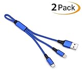 2-in-1 Lightning and Micro USB Cable [2Pack 6.5inch] COCOFU Portable Nylon Braided High Speed Charging Cable Cord Compatible with iPhone,iPad /iPod, Samsung, HTC, and More(Blue)