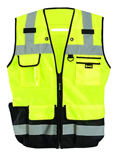 OccuNomix LUX-HDSBK-Y4X Heavy Duty Solid/Mesh Surveyor Vest with Zipper & Fall…