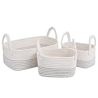 Cotton Rope Storage Baskets Storage Bins Organizer Decorative Woven Basket With Handles for Nursery Baby Clothes, Toy, Makeup, Books, Set of 3