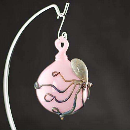 Octopus Hand Blown Ornament in Pink Cadillac &amp; Silver Amethyst #622