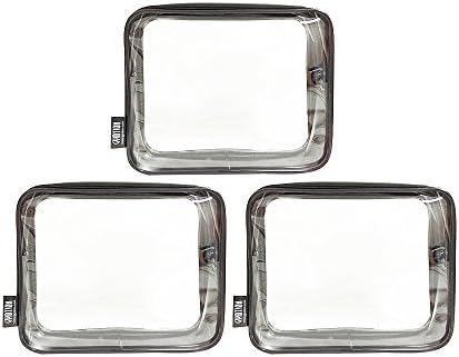 3 Pack TSA Compliant Clear PVC Quart Bag for Travel and Organizing (Black)