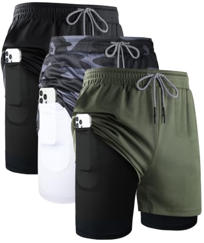Surenow 3 Pack Men‘s 2 in 1 Running Shorts Workout Gym Shorts for Men at Amazon