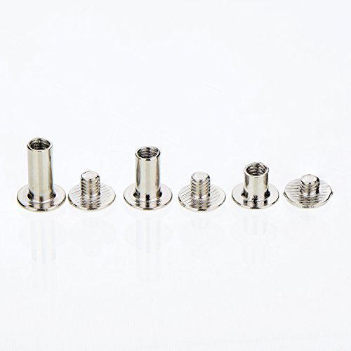 TecUnite Screw Post Metal Chicago Screws Binding Screw Leather Screw Nail Rivet Button Solid Belt Tack Screw, 1/4, 3/8 and 1/2 Inch, Silvery (75)