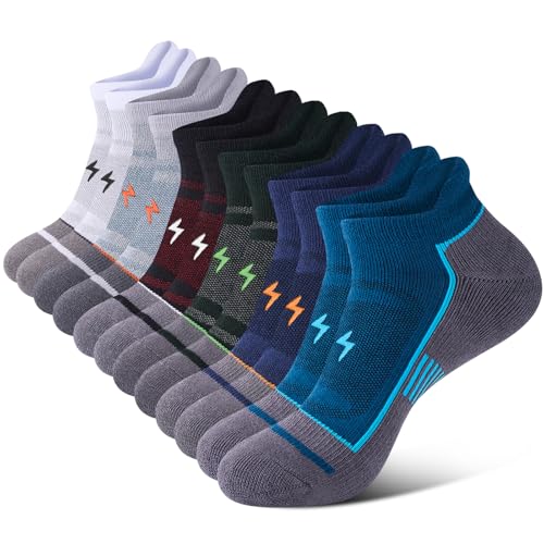 Cirorld Mens Ankle Running Socks, Athletic Cushioned Low Cut Moisture Wicking Cotton Short Sports Socks, 6 Pairs