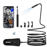 LETSCOM Wireless Endoscope 2.0 MP HD Inspection Camera, IP68 Waterproof 5.5mm WiFi Snake Camera with Telescopic Stick Semi-Rigid Cable Wireless Borescope for Android & iOS Smartphone-11.5Ft