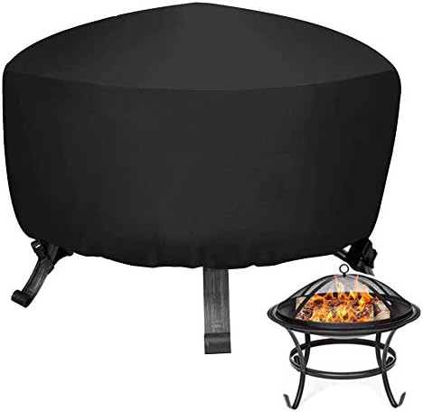 Round Fire Pit Cover Waterproof Outdoor Fire Pit Cover With Hem Cord 2 Adjustable Buckles Durable 420d Oxford Wood Fire Pit Cover Fire Bowl Cover 33 D X 16 H