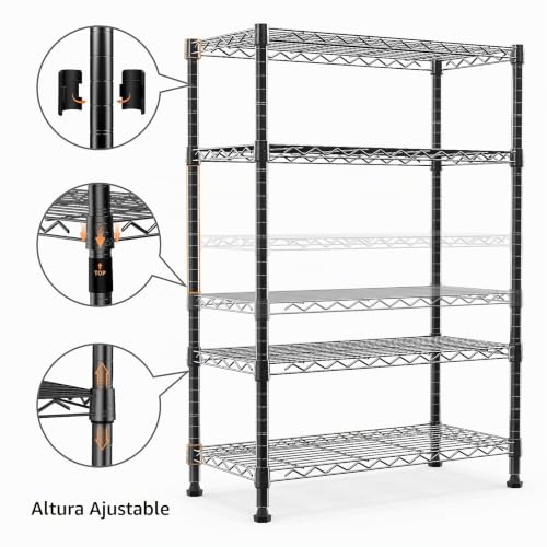 M MZG Metal Shelving Unit with 4 Levels, Load Capacity of 454 kg, Adjustable Shelves for Garage, Storage, Laundry and Kitchen, Study, Black, 35 x 75 x 120.5 cm