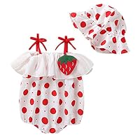 Ariestorm Baby Girl Romper Jumpsuit with Hat Newborn Toddler Dot Sleeveless Bodysuit Outfit Set Casual Clothes Red