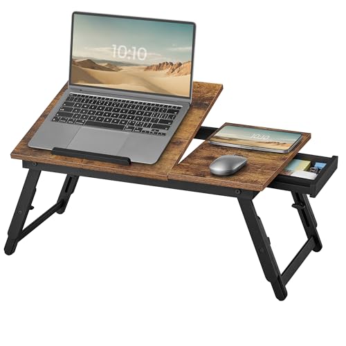 SONGMICS Laptoptisch für Bett, Bambus, MDF, höhenverstellbar, 55 x 34,9 cm