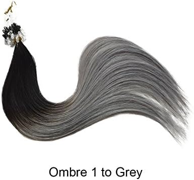 16" 18" 20" 22" Micro Loop Ring Remy Human Hair Extensions-0.8g x 20strands-Grade AAA- Multi-Colours (18", Ombre 1 to Grey, Black to Grey)