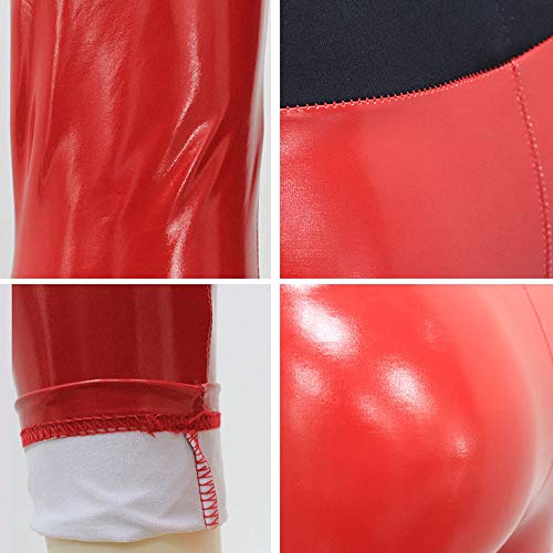JOFOW Womens Pencil Pants Artificial Patent Leather Straight Leg Casual Stretch Skinny Fashion Slim Long Cropped Leggings (S =US:0-2,Red)