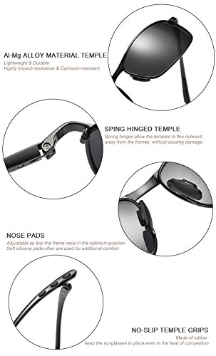 ZHILE Rectangular Polarized Sunglasses Al-Mg Alloy Temple Spring Hinge UV400 (Black, Blue mirrored)