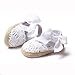 LiveBox Baby Girls' Crochet Knit Soft Sole Anti-Slip Mary Jane Bow Infant Prewalker Toddler Sandals (M: 6~12 months, White)