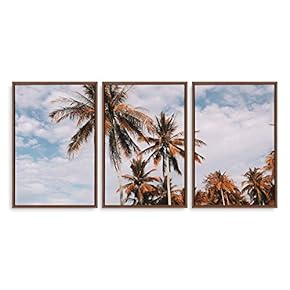 3 Piece Framed Canvas Wall Art for Living Room, Bedroom Vintage Tropical Palm Trees Canvas Prints for Modern Home Decoration Ready to Hang - 16"x24"x3 Panels