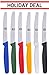 6 Piece Steak Knife Set, Stainless Steel 4.5 Inch Blades, With Black, White, Red, Blue, Yellow and Green Handles. By ICEL