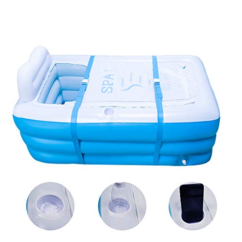 Inflatable Portable Bathtub, Family Bathroom Home Spa, Foldable Inflatable Durable Soaking Bathtub with Large Backrest, Outdoor Freestanding Inflatable Pool, Easy to Inflate and Use