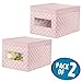 mDesign Large Soft Stackable Fabric Baby Nursery Storage Organizer Holder Bin Box with Front Window and Lid for Child/Kids Bedroom, Playroom, Classroom - 2 Pack - Pink/White Polka Dot