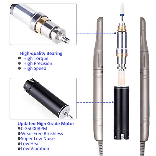 35000RPM Rechargeable Nail Drill - Portable Nail Drill Machine Cordless Wireless Electric Nail File Drill Professional Brushless Nail Drill for Acrylic Gel Nails with Drill Bits Set
