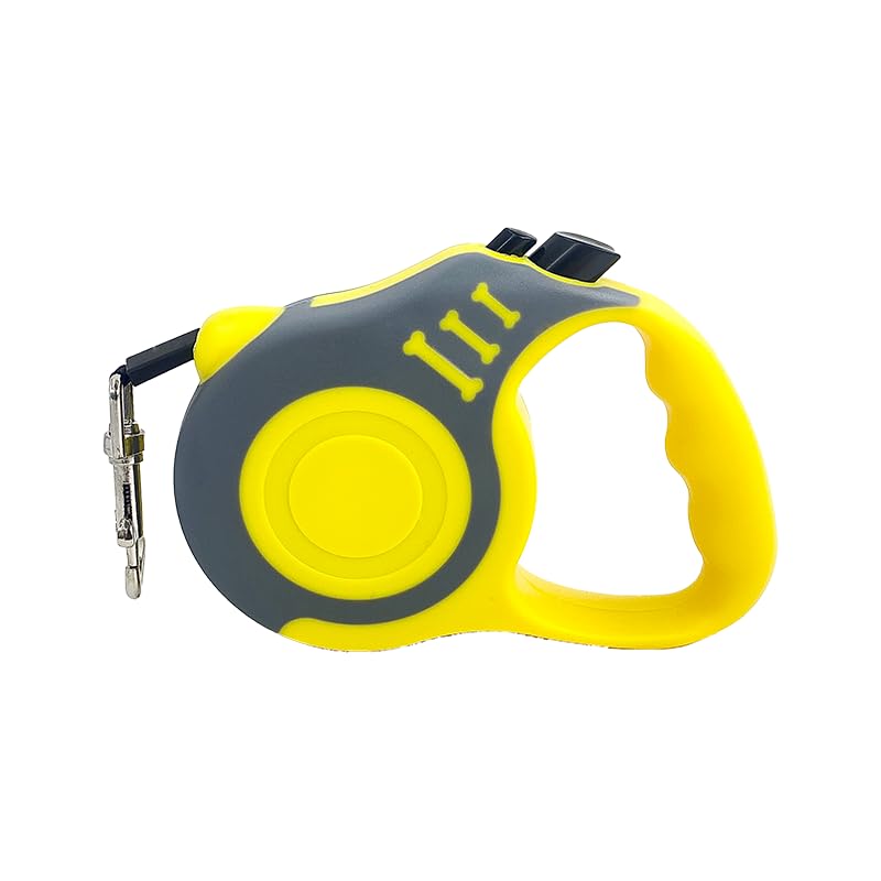 Retractable Dog Lead Extending Leash - Extension Lead with Anti-Slip Brake, Release Button, Anti-Twist Lobster Clip, Soft Grip Handle (3M, Yellow/Gray)