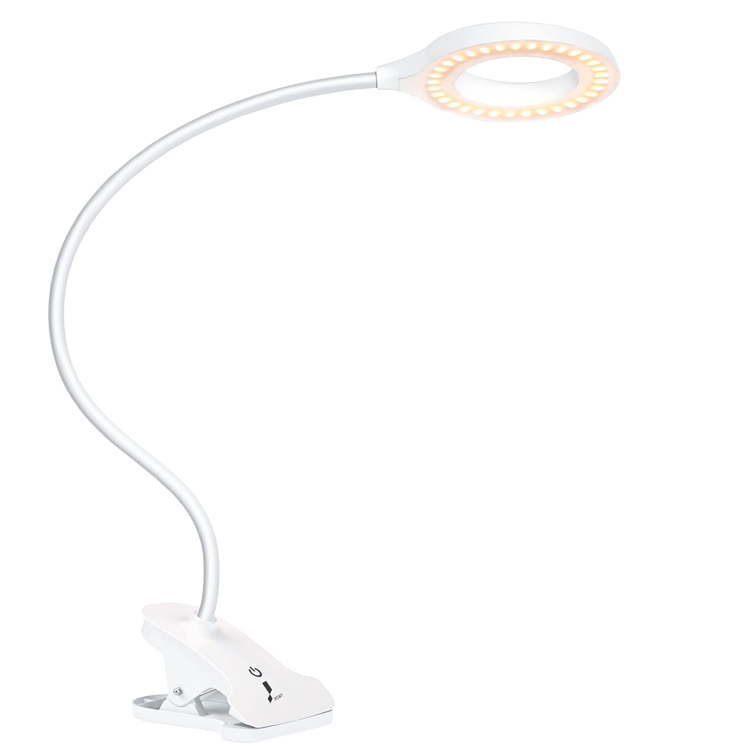 Photo 1 of *USED*
Desk Lamp, JKSWT Clip on Light Reading Light Ring Light LED with 3 Color Modes, 9 Brightness Dimmer, 60 pcs LEDs, Touch-Sensitive Control Pane, 360 ° Flexible Gooseneck Bed Light