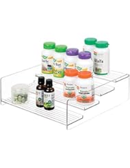 mDesign Plastic Bathroom Storage Organizer Shelf for Cabinet, Vanity, Countertop - Holds Vitamins, Supplements, Medicine Bottles, Essential Oils, Nail Polish, Cosmetics - 4 Levels - Clear