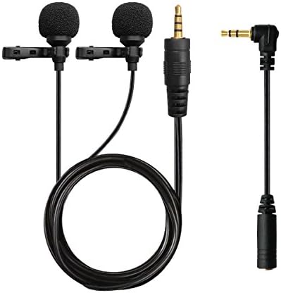 Dual-headed microphone SUNCON lavalier lapel Clip-on Omnidirectional Condenser Microphone for iPhone Perfect for Interview, YouTube recording, Podcasting, filming, Facebook Live