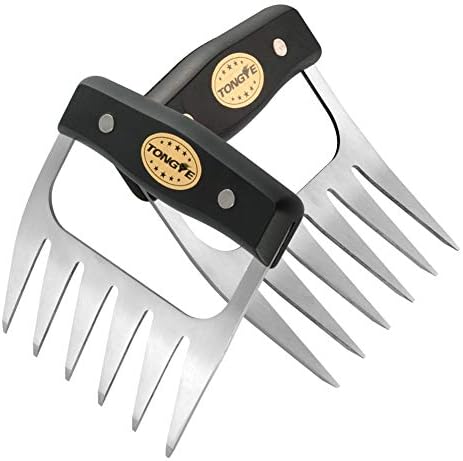 Stainless Steel Meat Claws, Metal Pulled Pork Shredder for Shredding, Pulling, Handling, Lifting, Carving Heavy Duty Foods. BBQ Forks - Barbecue Handler Set of Grill Smoker. (Black Handle)