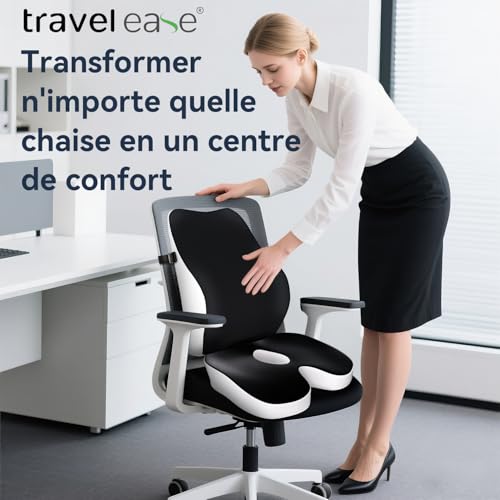 Travel Ease Memory Foam Seat Cushion and Lumbar Support Set, Ergonomic Comfort for Office Chair, Car Seat, Home and Travel, Back and Butt Cushion, Black