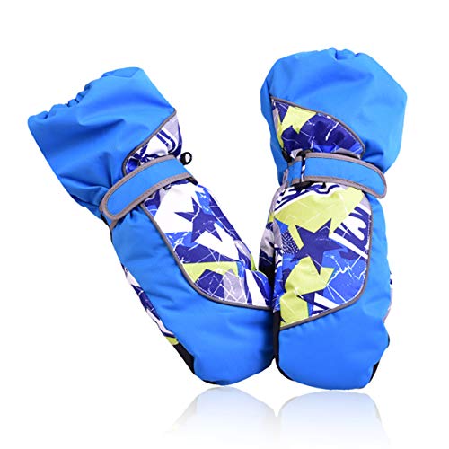 HUO ZAO Boys Cold Weather Waterproof Snow Mitten Winter Warm Gloves for Snowboard Skiing (Blue) M