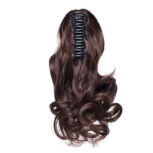 S-noilite 12" Short Curly Claw Ponytail Extension Clip In On Hairpiece With Jaw/Claw Synthetic Fluffy Pony Tail One Piece(12"curly,medium brown)