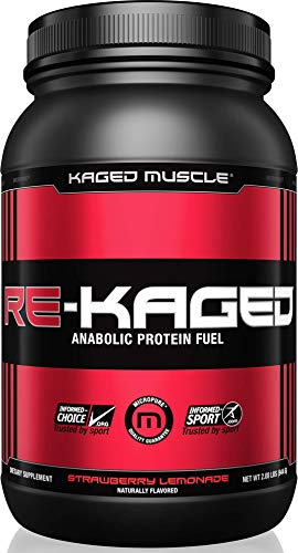 KAGED MUSCLE, RE-KAGED Whey Protein Powder, Whey, Strawberry Lemonade, Post Workout Recovery, BCAA's, EAA's, Creatine HCl, Glutamine, Betaine, Natural Flavors, Strawberry Lemonade, 20 Servings (Best Post Workout Protein)