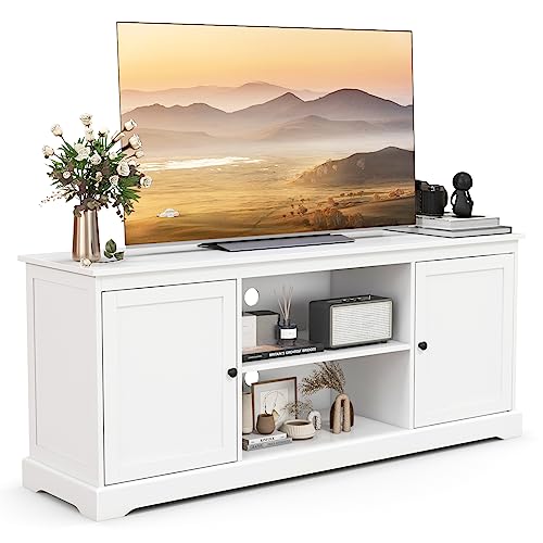 Tangkula White TV Stand for TVs up to 65”, Entertainment Center w/ 2