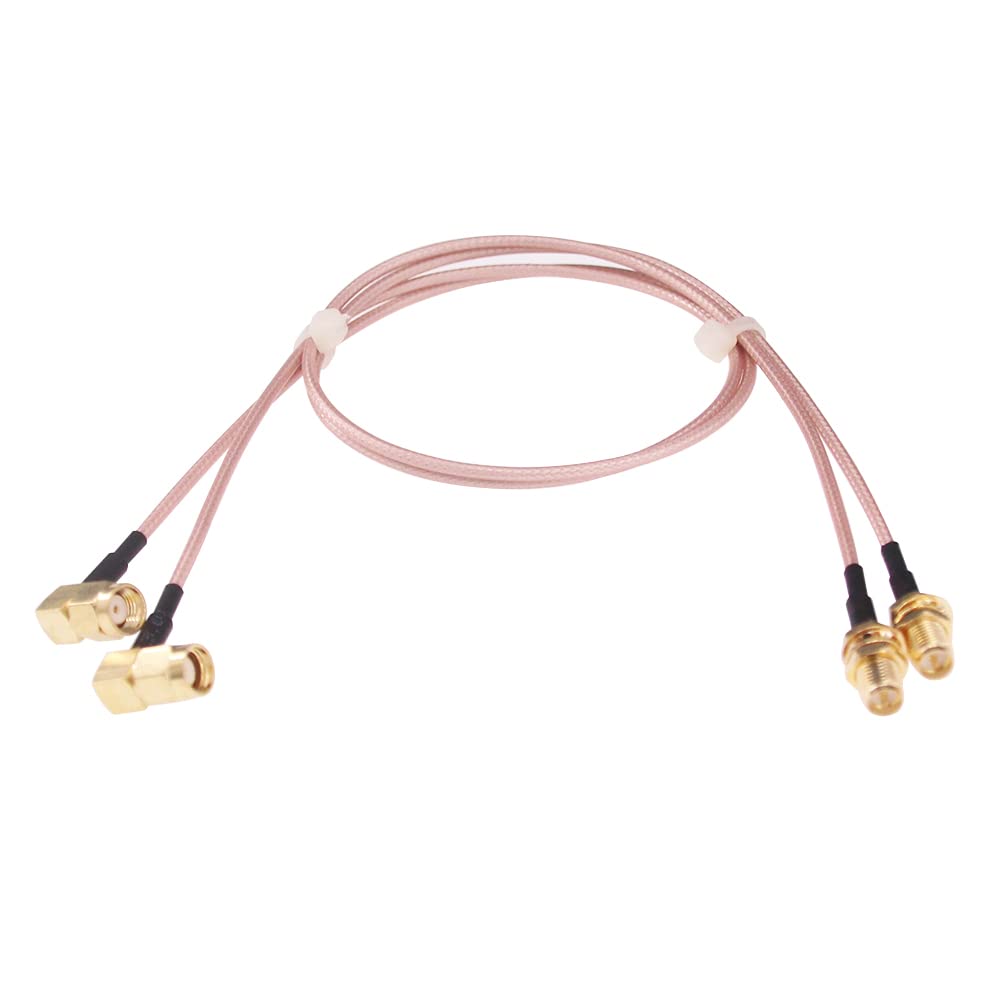 RFaha 2pcs RF Coaxial Coax Assembly RP-SMA Male Right Angle to RPSMA Female 50cm 20in Wifi Antenna Extension Cable(F125-2)