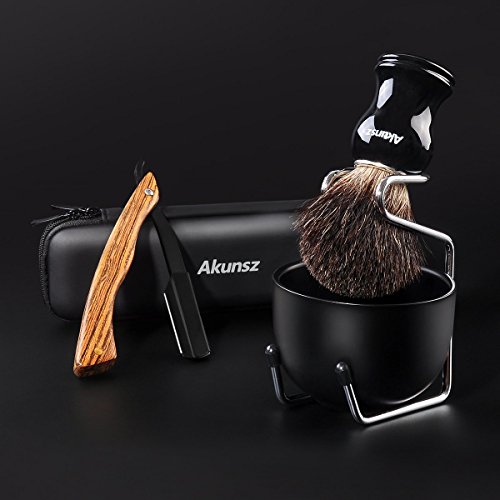 Shaving Brush and Bowl, AKUNSZ Shave Kit: Pure Badger Shaving Brush + 3.2" Black Stainless Steel Shaving Bowl + Shave Stand - Shave Brush Kit