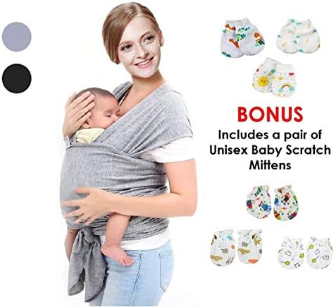 Premium Baby Wrap Carrier Sling- Newborns 0-3 years includes infants & toddlers| 3 Carrying Positions | Soothing, Warm & Cosy For Babies | Breathable Cotton & Spandex Fabric | Ideal Gift | Free Scratch Mitten