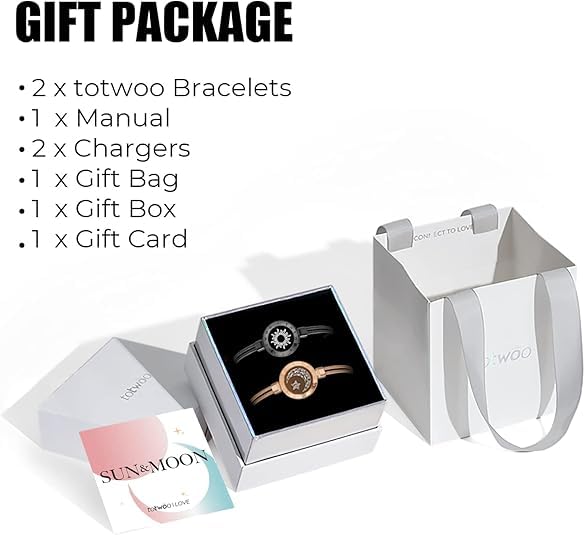 TOTWOO Touch Bracelets for Couples, Vibration & Light up for Love Couples Long Distance Relationship Gifts for Girlfriend Bluetooth Pairing Jewelry
