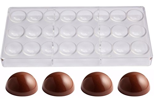 Polycarbonate Chocolate Mold by NuEmporia 24-Piece: Semi-Sphere Candy Shape. Food Safe, BPA-Free Polycarbonate Plastic. Easy To Release and To Clean