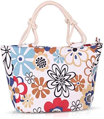Nicole & Doris Women’s Canvas Tote Bag, Compatible with A4, Cute Floral Pattern, Casual, Handbag, Work, Travel, Shopping, Large Capacity, Christmas Gift