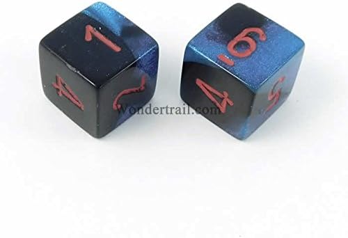 WCXPG0658E2 Black Starlight With Red Numbers D6 16mm Dice Gemini Pack of 2 Dice