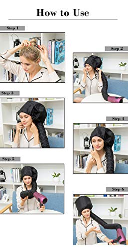 Soft Hooded Hair Dryer Bonnet –Electronic Black Dying Attachment with Four Clips, Professional Personal Beauty Care For Women Girls (Black)