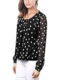 MeiC Women's Scoop Neck Long Sleeve Chiffon Blouse Top Medium Black Polka Dot_2
