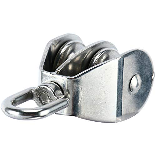 DasMarine 2 Pack M32 Double Pulley Block in 304 Stainless Steel Crane Swivel Hook Double Pulley Roller Loading (M32)