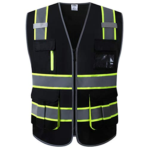 JKSafety 9 Pockets High Visibility Black Safety Vest for Men and Women ...