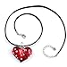 Chuvora Hand Blown Venetian Murano Glass Red with Tiny Flowers Pendant Necklace, 18-20 inches