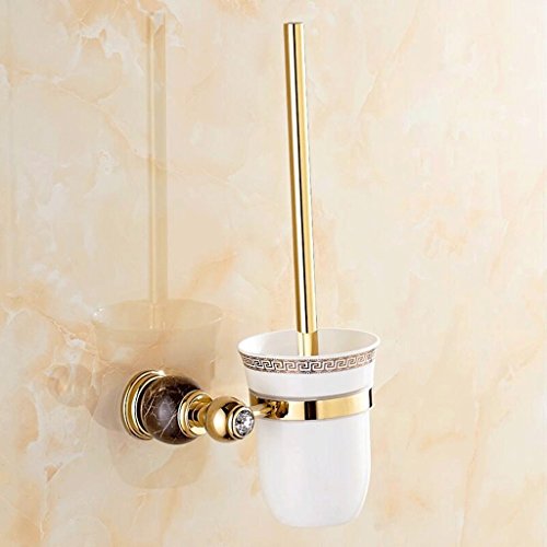 YAOHAOHAO Modern wall-gold color of simplicity of pure copper marble bathroom toilet brush holder toilet brush toilet brush cup bathroom hardware accessories (Color (b)