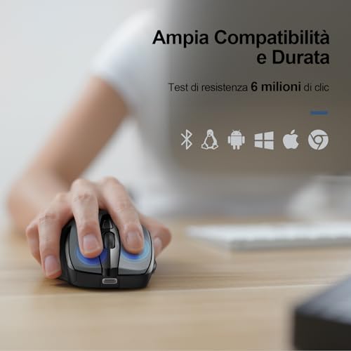 TECKNET Rechargeable Bluetooth Mouse, Multi-Device Silent Wireless Mouse (Tri-Mode: BT 5.0/3.0 + 2.4G), 4800 DPI, Ergonomic, Portable for Laptops, Mac OS, Android, Windows