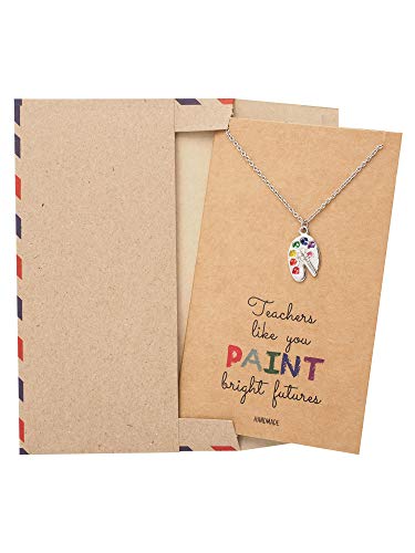 Quan Jewelry Artist Painter's Palette Necklace, Art Teacher Gifts with Greeting Card, Adjustable Stainless Steel Chain from 16-inch to 18-inch